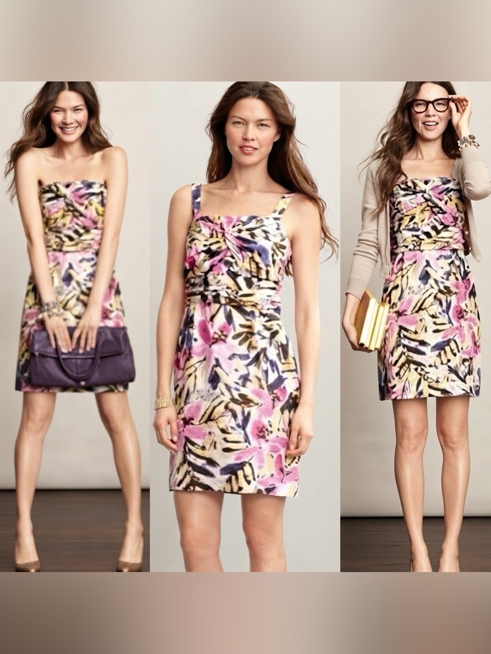Banana Republic Silk Floral Knotted Strapless Convertible Sheath Dress Size 4